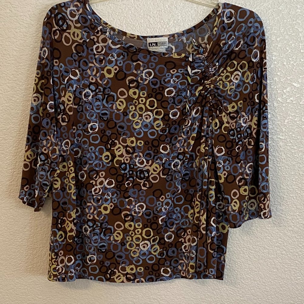 I.N. STUDIO Asymmetrical Rouched Neckline Top - Picture 2 of 9